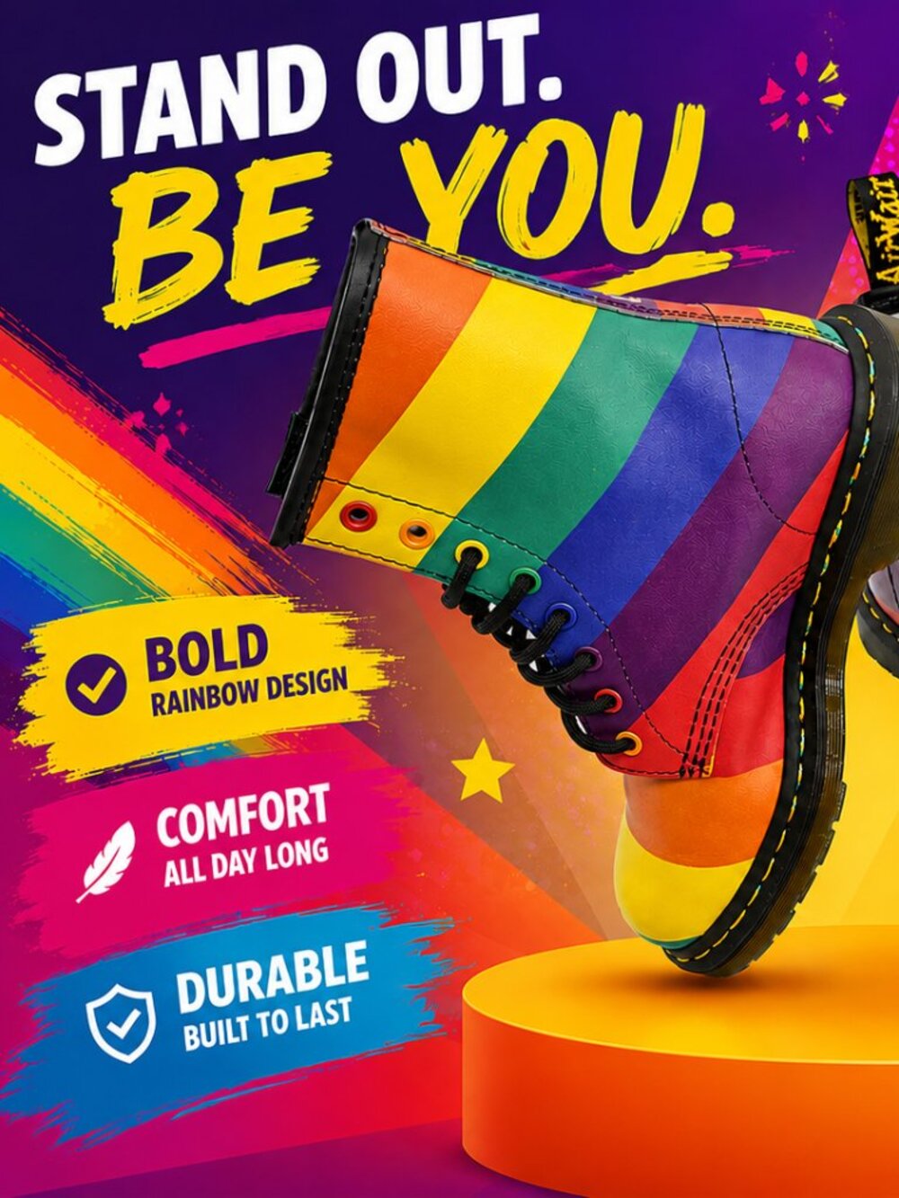 Dr. Martens Shoes | Dr. Martens 1460 Pride Heart Rainbow Stripe